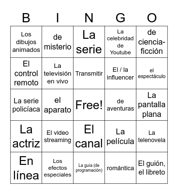 La televisión Bingo Card