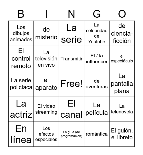 La televisión Bingo Card