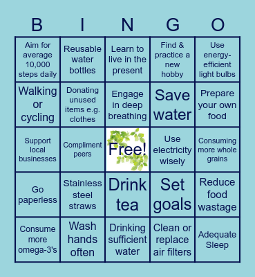 Sustainability and Wellness Bingo Card