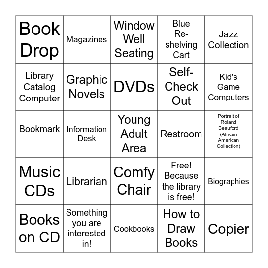 Library Scavenger Hunt Bingo Card