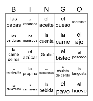 Las Comidas Bingo Card