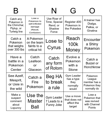 Dream Team Pokemon Bingo Card