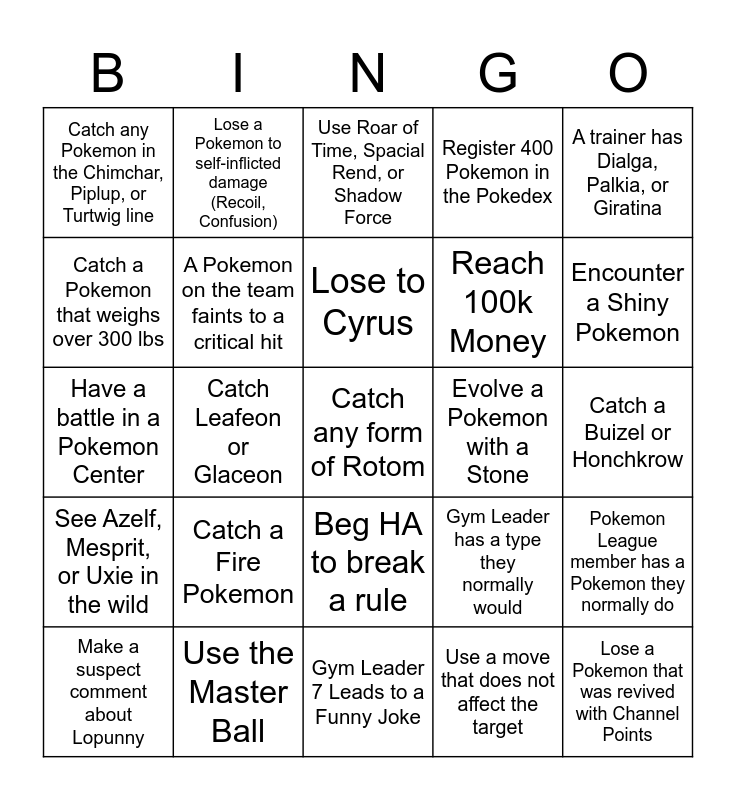 Pokemon Fire-red reandomized bingo! Bingo Card