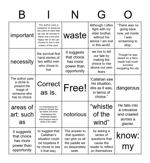 Unit 2 Bingo Card