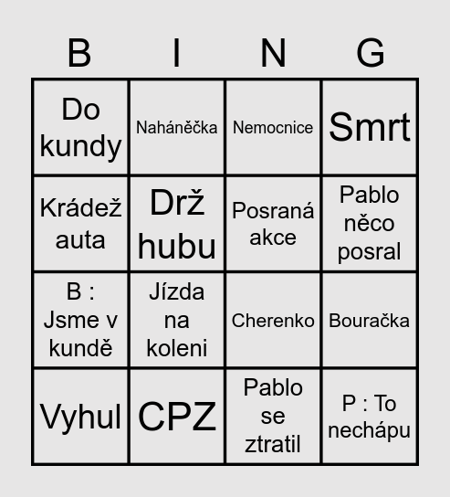 Hrablo Pablo & Barney Bingo Card