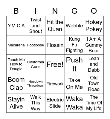 Dance Songs Playlist Bingo Card