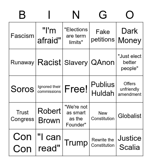 COS Opponent Bingo Card
