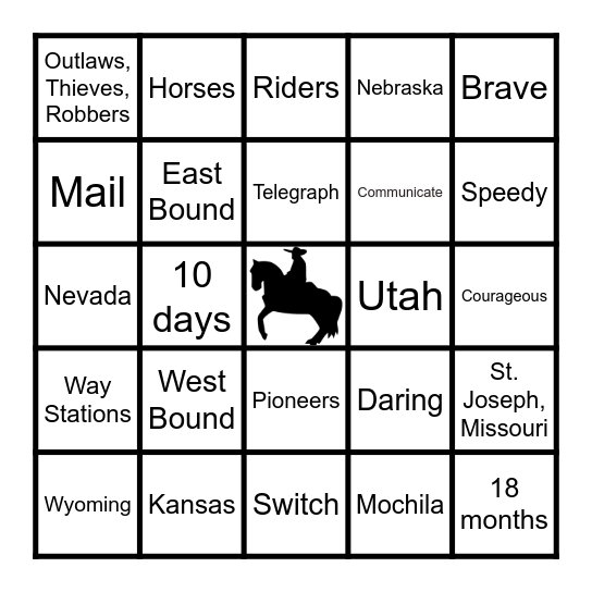 The Pony Express Bingo Card