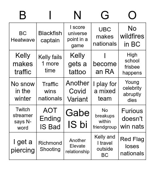 2022 Bingo Board Bingo Card