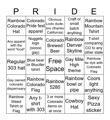 Colorado is so Gay Bingo Card