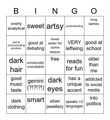 my type Bingo Card