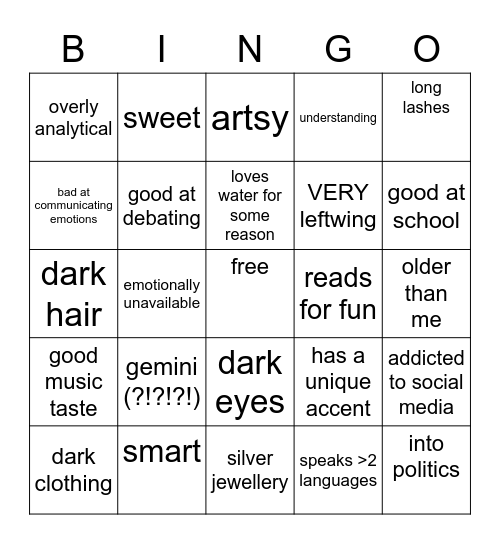 my type Bingo Card