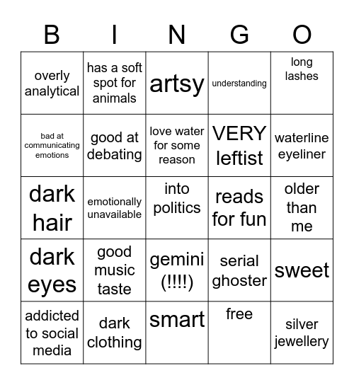 my type Bingo Card