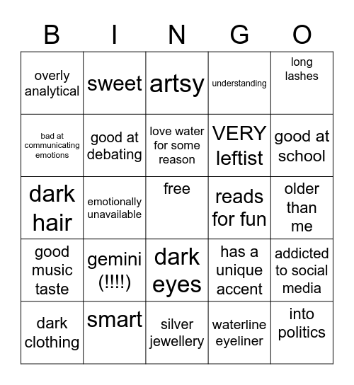 my type Bingo Card