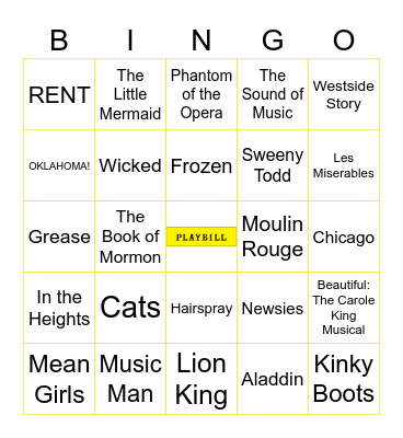Showtunes Bingo Card