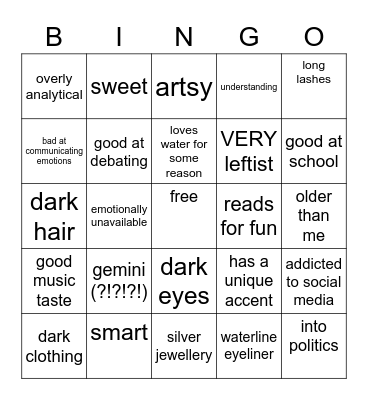 my type Bingo Card