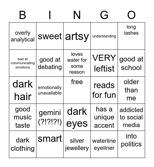 my type Bingo Card