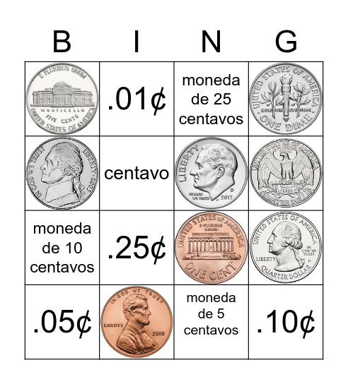 Las monedas Bingo Card