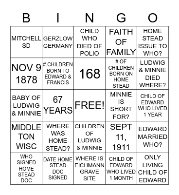 REUNION Bingo Card