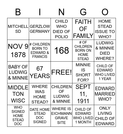 REUNION Bingo Card