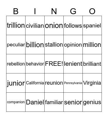 11.3 Wilson Reading System Bingo Card