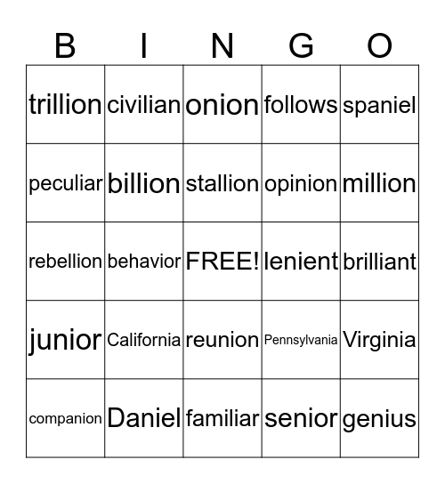 11.3 Wilson Reading System Bingo Card