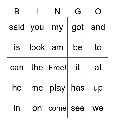 SIGHT WORDS Bingo Card