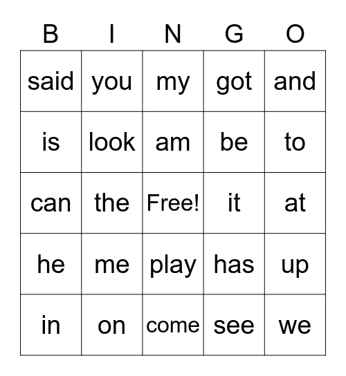 SIGHT WORDS Bingo Card