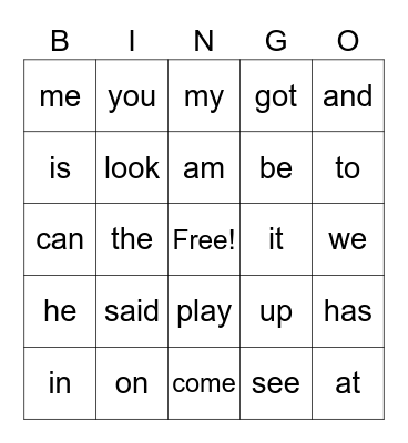 SIGHT WORDS Bingo Card
