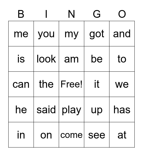 SIGHT WORDS Bingo Card