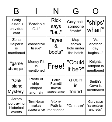 Oak Island Bingo 2022 Bingo Card