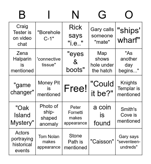 Oak Island Bingo 2022 Bingo Card