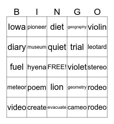 12.1 Wilson Reading System Bingo Card