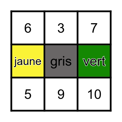 French Numbers & colours Bingo Card