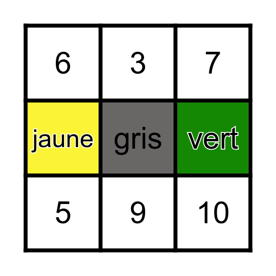 French Numbers & colours Bingo Card