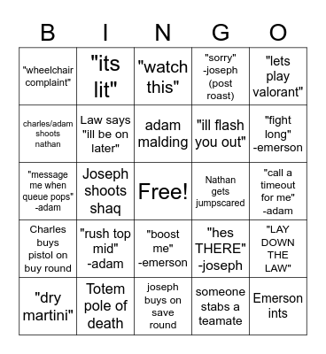 CS w/ le boys Bingo Card