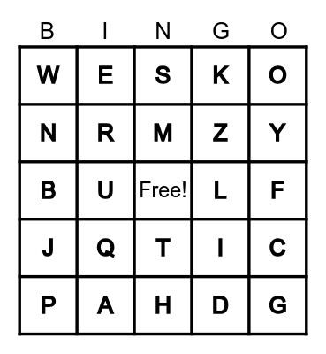 ABC Bingo Card