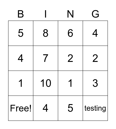 Testing Bingo Card