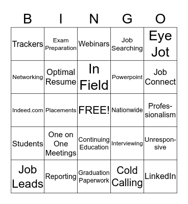 Career Services - Day In The Life Bingo Card
