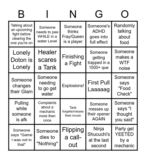 Raid Time Fun Time Bingo Card