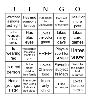 Icebreaker Bingo Card