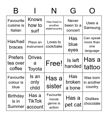 Icebreaker Bingo Card