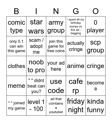 Popular Ad Type Bingo Card