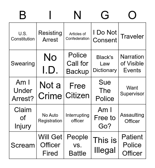 Sovereign Citizen Bingo Card