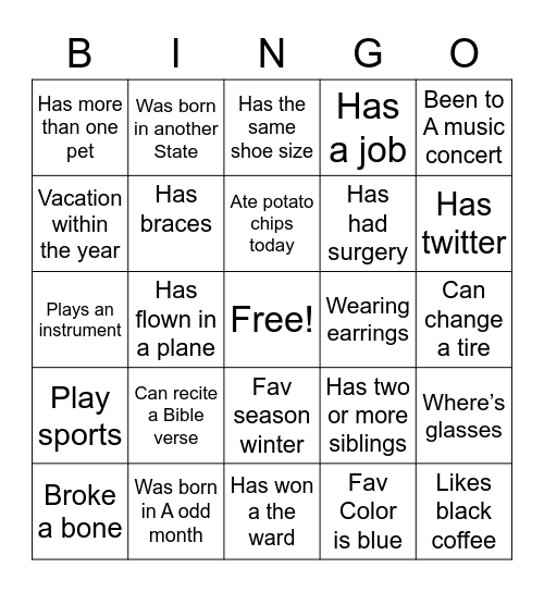 Refuge Bingo Card