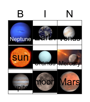 Planets Bingo Card