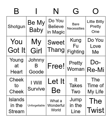 Musical Bingo Card