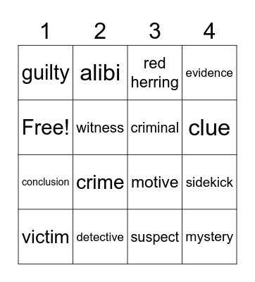 Mystery Vocabulary Bingo Card