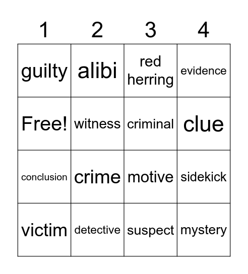 Mystery Vocabulary Bingo Card
