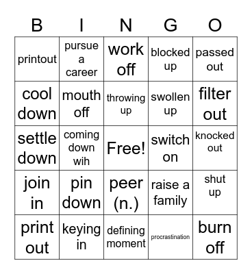Phrasal Verbs Bingo Card